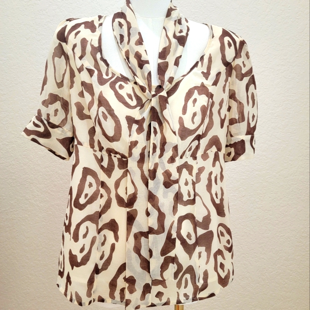 WD.NY Attached Scraf Cream and Brown Shirt. Size 6